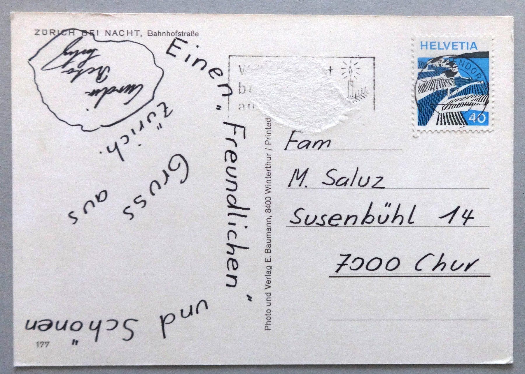 Cartoline postali: Zürich bei Nacht, Bahnhofstrasse – Difettoso da Fétigny venduto da Billy2miny 1
