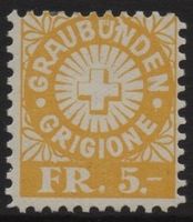 5 Fr. Fiskalmarke vom Kanton GRAUBÜNDEN mit ABART