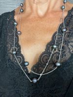 Superbe sautoir en or blanc 18k perles de Tahiti et diamants
