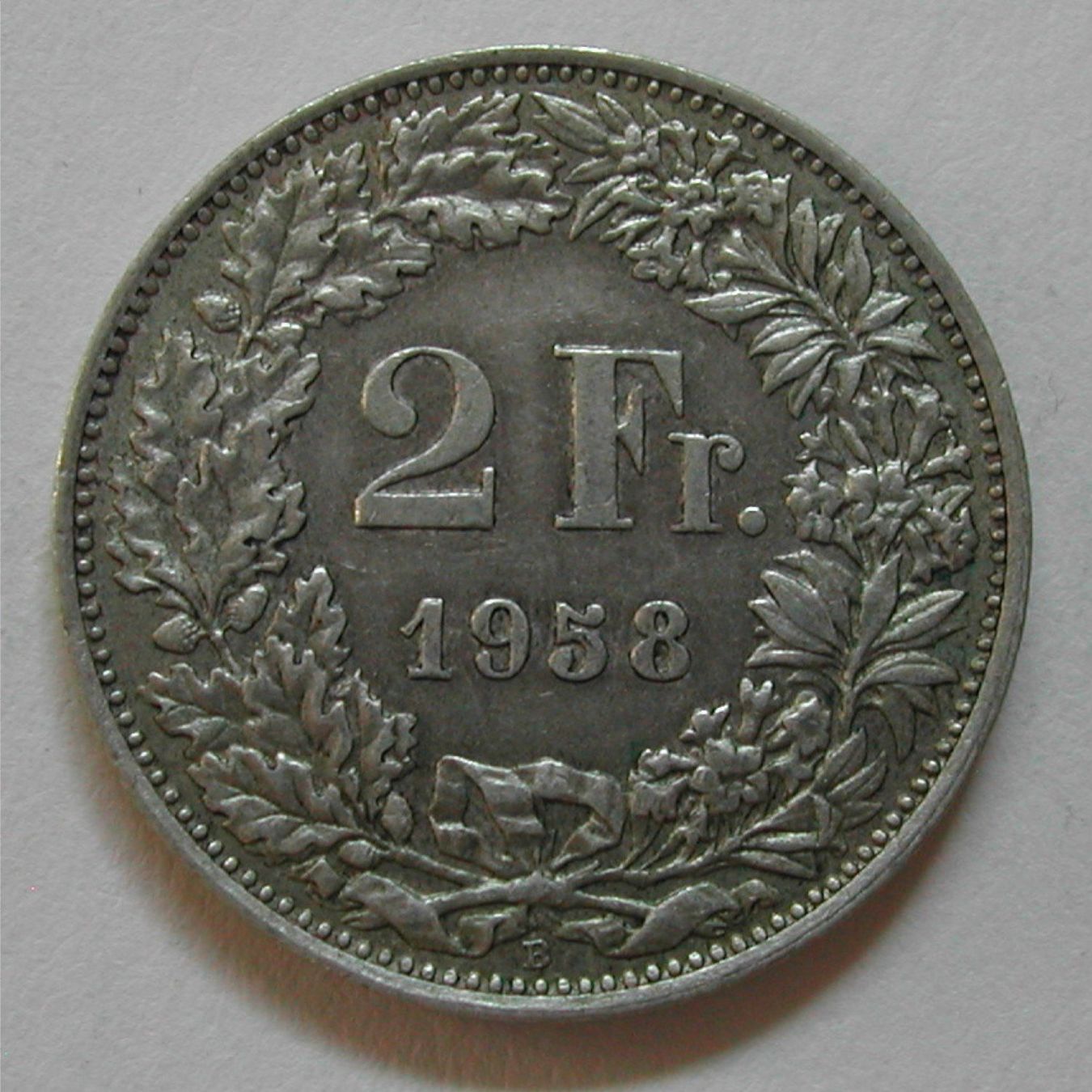 Tutti le monete: 002 CH, 2 FRANKEN 1958 B, ABART, SILBER, ss – Usato da Bern venduto da markenbak