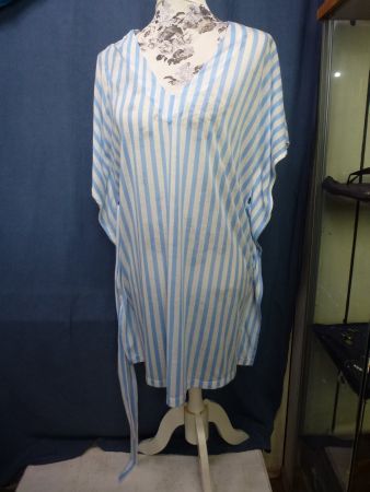 TUNIKA KURZES KLEID HELLBLAU WEISS GESTREIFT GR 38 GÜRTEL