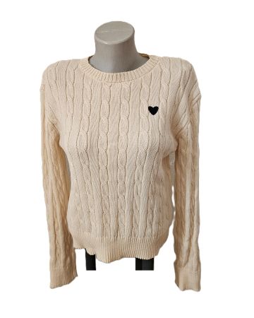 Strick Pullover Gr. M ecru mit gesticktem Herz