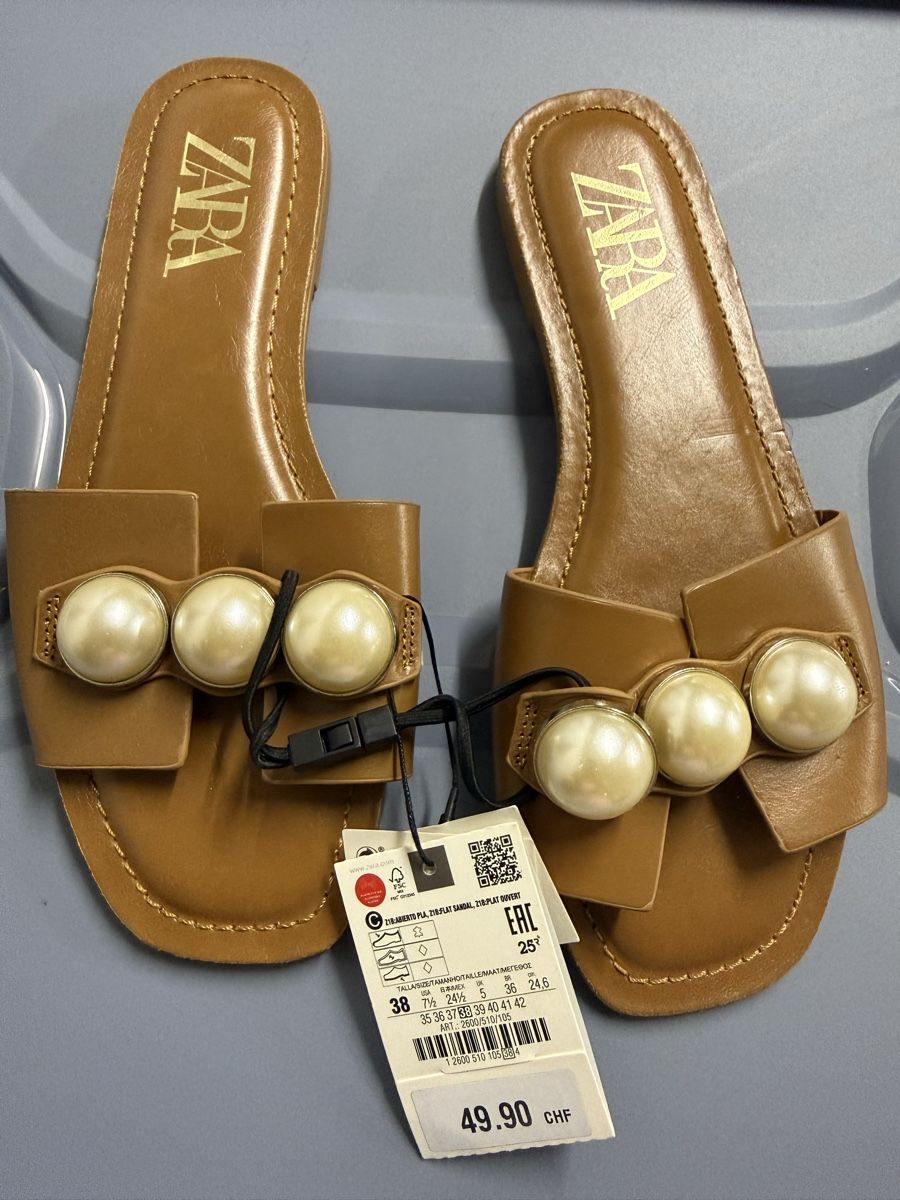 Zara Scarpe da donna: Zara leather flat pearl sandals, new, size 38 – Nuovo e nell'imballaggio originale da Zürich venduto da EShopping81 1