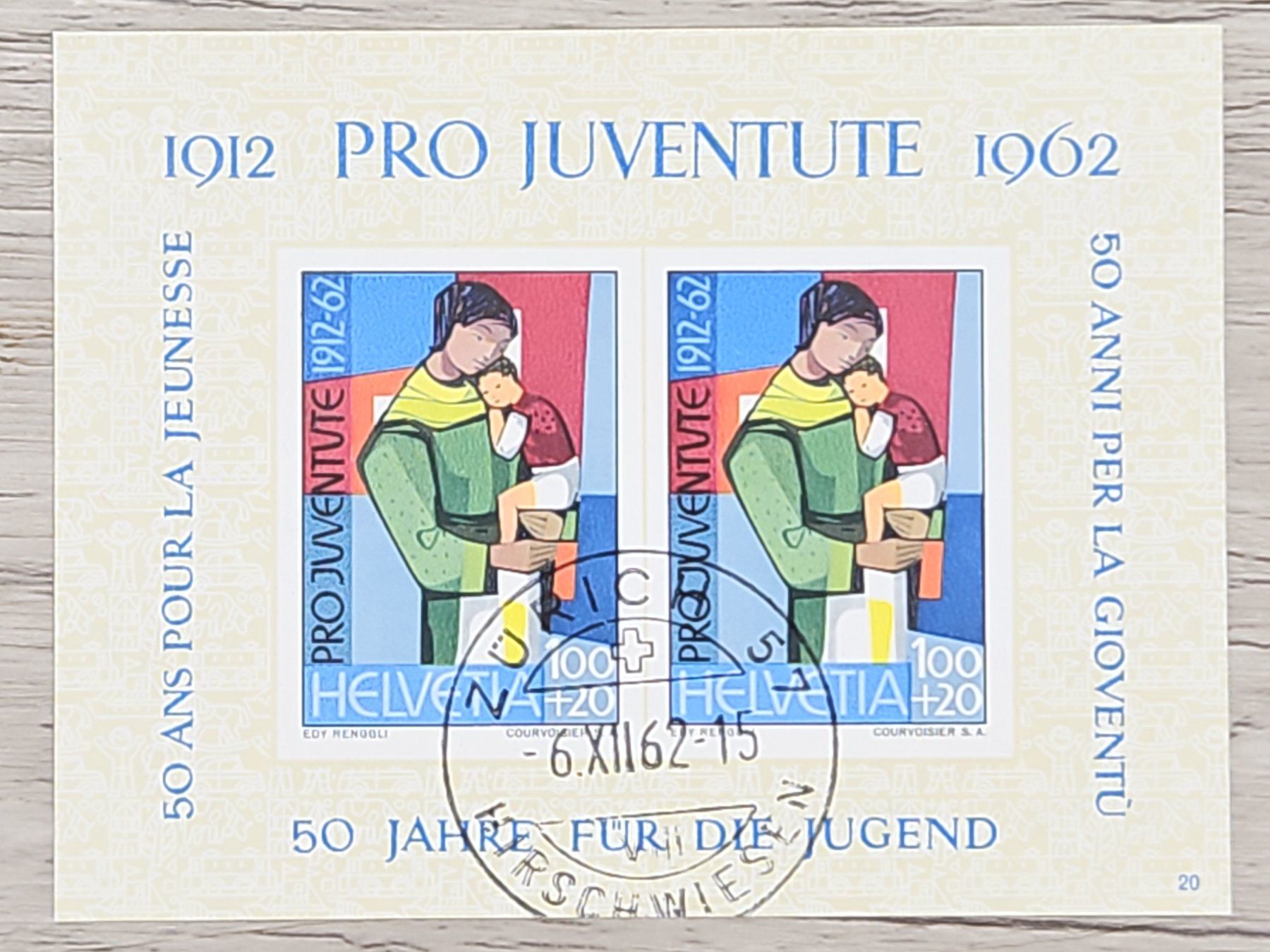Tutti i francobolli: CL20 Bloc Timbre Suisse Oblitéré 1962 – Usato da Cousset venduto da Patrick_Collections
