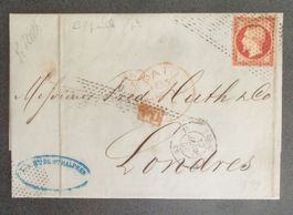 FRANCE 1856 : Paris – London, 80 c (défectueux) sur lettre