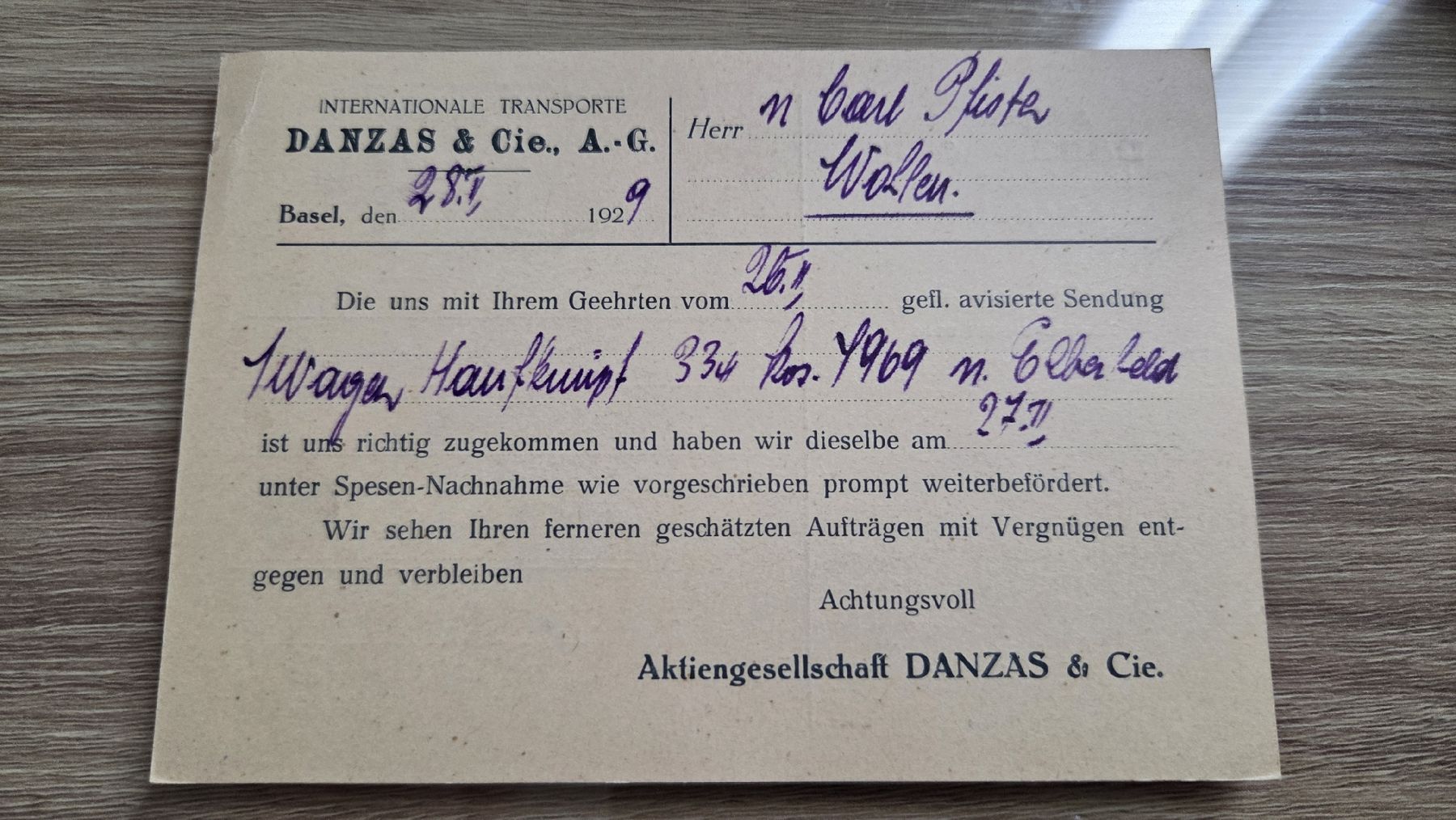 Tutti i francobolli: 1929 Perfin Danzas Basel Karte – Usato da Arni AG venduto da Moth68 2