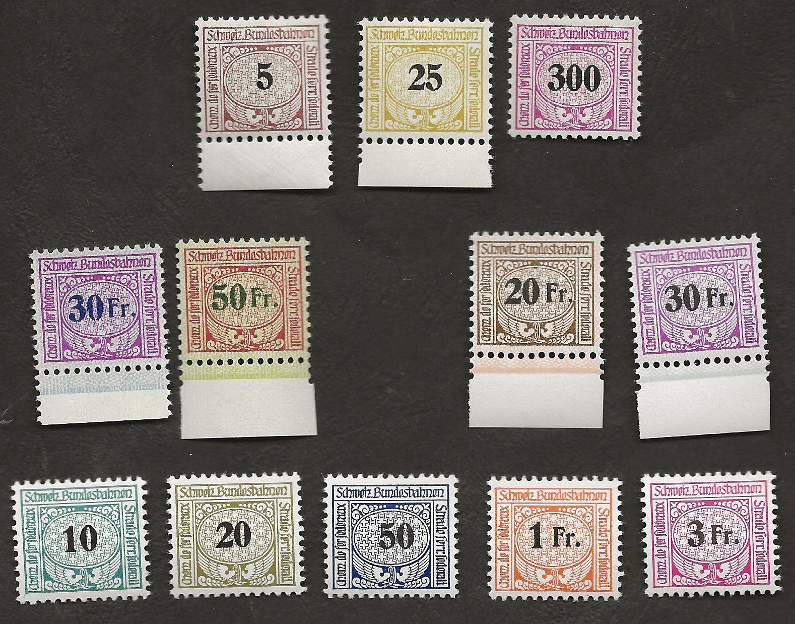 Tutti i francobolli: Schweiz 12 Eisenbahnmarken Postfrisch Katalog 215.- – Usato da Au ZH venduto da xelagreb01