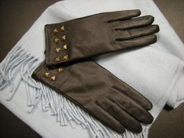 Echt Glatt Leder Handschuhe m. Nieten Gr. M schwarz