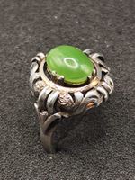 Jugendstil 800er Unisex Ring mit Natur Jade um 1900j