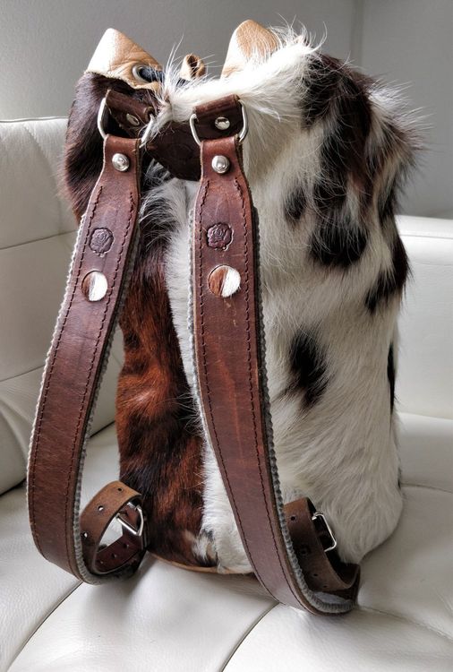 Rucksack Kuhfell Fell Braun Leder Lederrucksack unisex Weiß