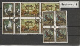 Liechtenstein 3, Vierblock - Serie gestempelt
