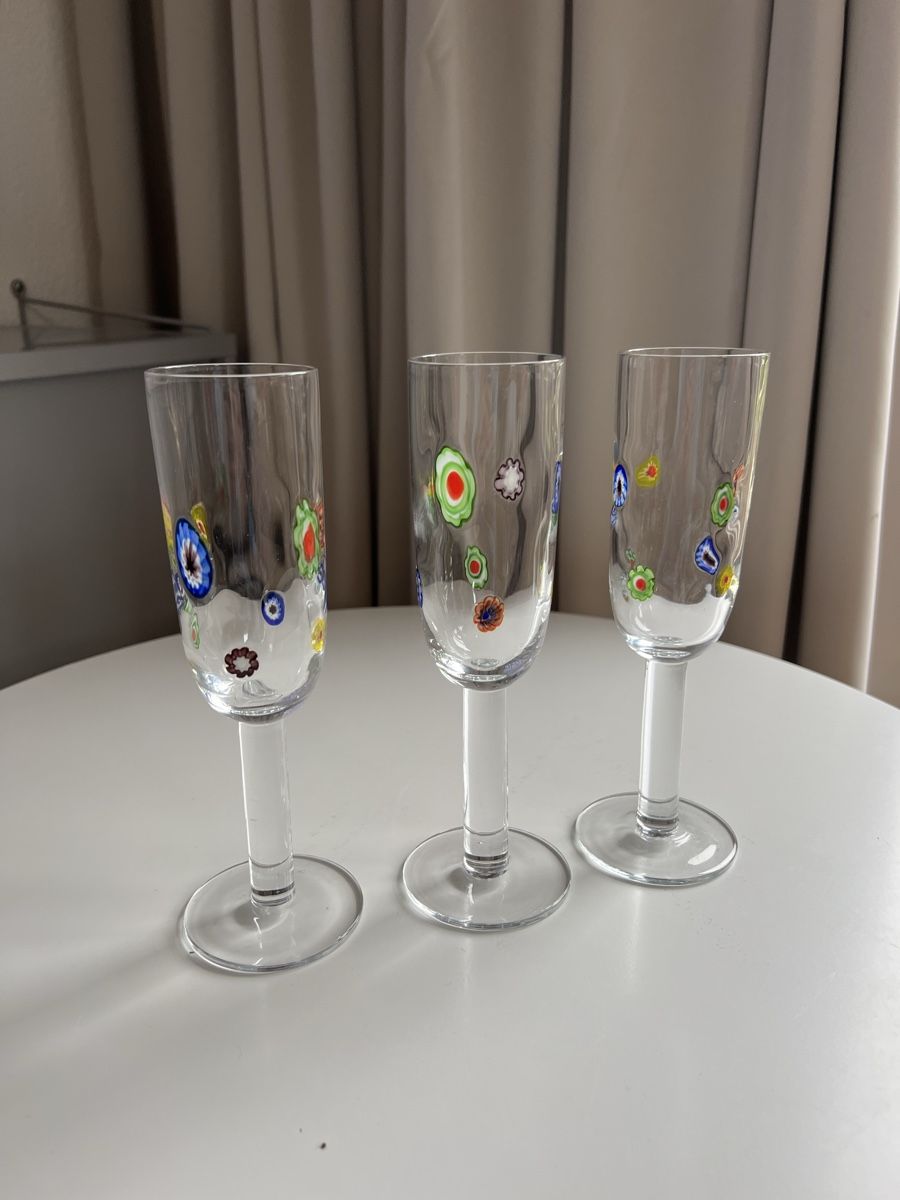 Murano Bicchieri: Set mit 3 Leonardo Millefiori Champagnergläsern – Usato da Uerikon venduto da Saffagirl 1