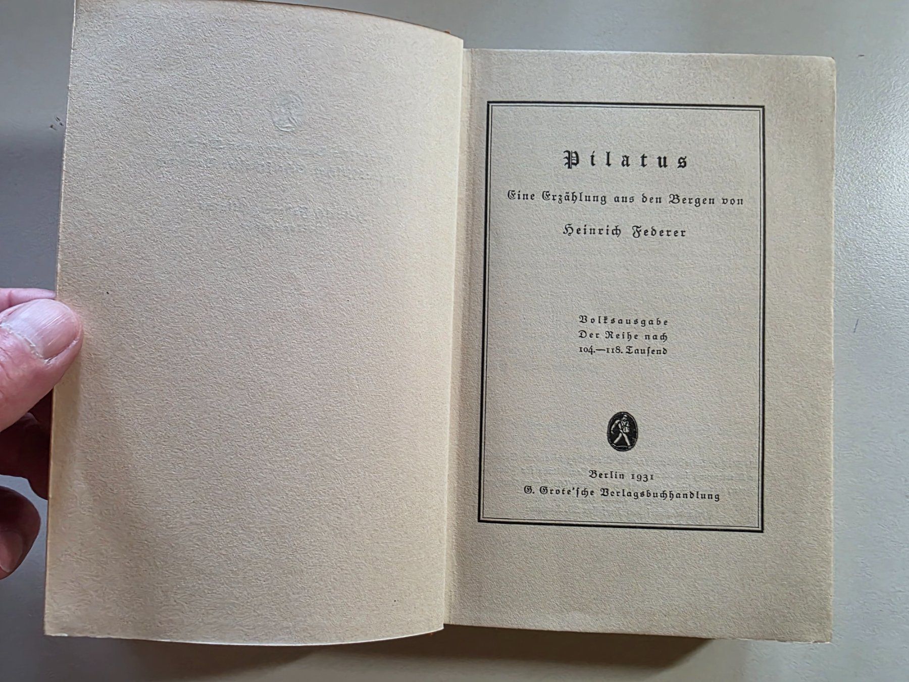 Libri: Heinrich Federer - Pilatus - 1931 – Usato da Walterswil BE venduto da Lonitti 2