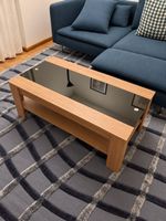 Coffee Table with Black Glass Top & Shelf – 110 × 60 cm