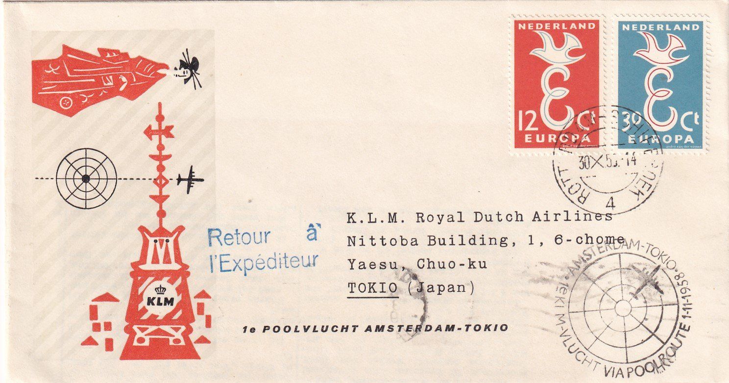 Tutti i francobolli: Erstflug KLM Amsterdam - Tokio 1958 – Usato da Baar venduto da Asmara111