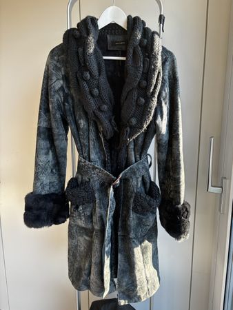 Manteau d'hiver Lou Andrea, cuir et fourrure, taille M