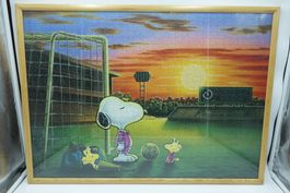 Snoopy Peanuts Puzzle Bild gerahmt, Fussball Feld, 90er
