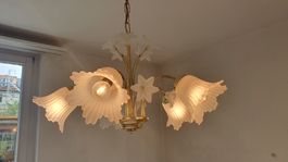 Vintage Deckenlampe Shabby Chic Messing & Glas 70er Jahre