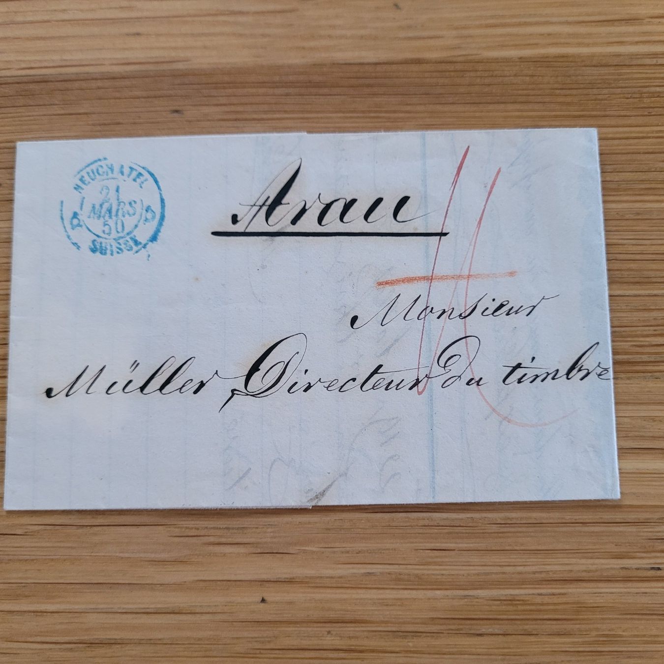 Alle Briefmarken: Document Préphilatélique Arau Neuchâtel 1850 – Gebraucht aus Biel/Bienne von Destockweb