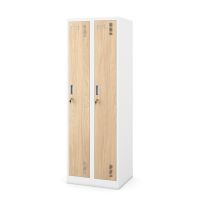 Schliessfachschrank 2 Fächer - Weiss/Holzoptik