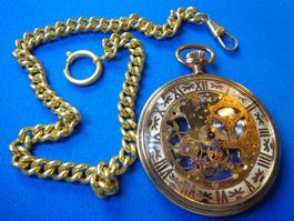Taschenuhr, Skelettuhr, mechanisch mit Kette
