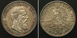 PREUSSEN 2 Mark 1888 A, FRIEDRICH III. Silber vz-st
