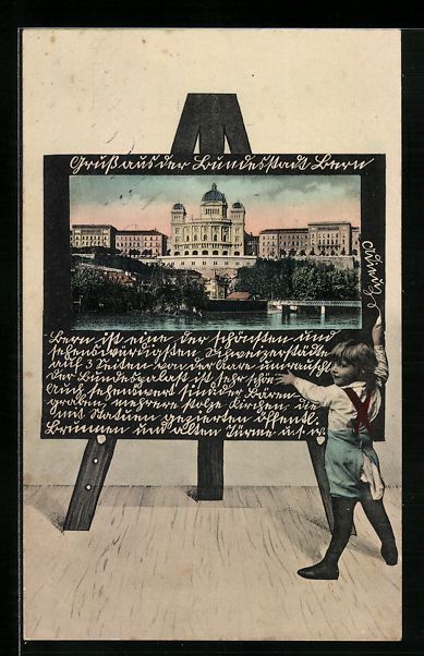 Cartoline postali: Bern, Ortsansicht auf einer Schultafel m – Usato da Berlin venduto da bartko-reher