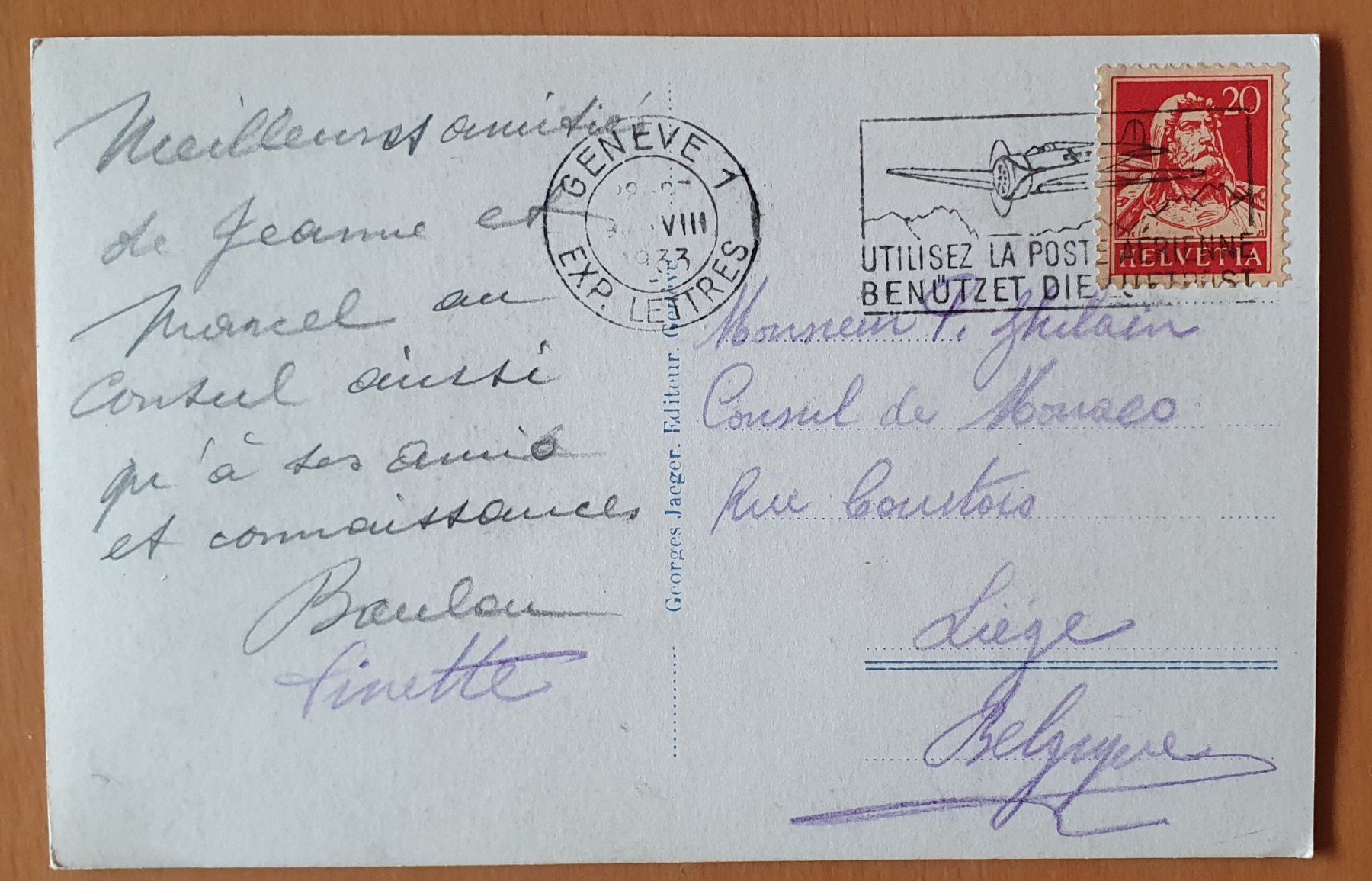 Ansichtskarten: Genéve 1933 - Pont du Mont-Blanc – Gebraucht aus Kreuzlingen von Rschweiz1 1
