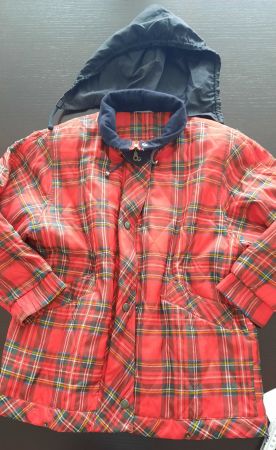 Vintage Steppjacke mit Kapuze, Taschen, rot, kariert, M