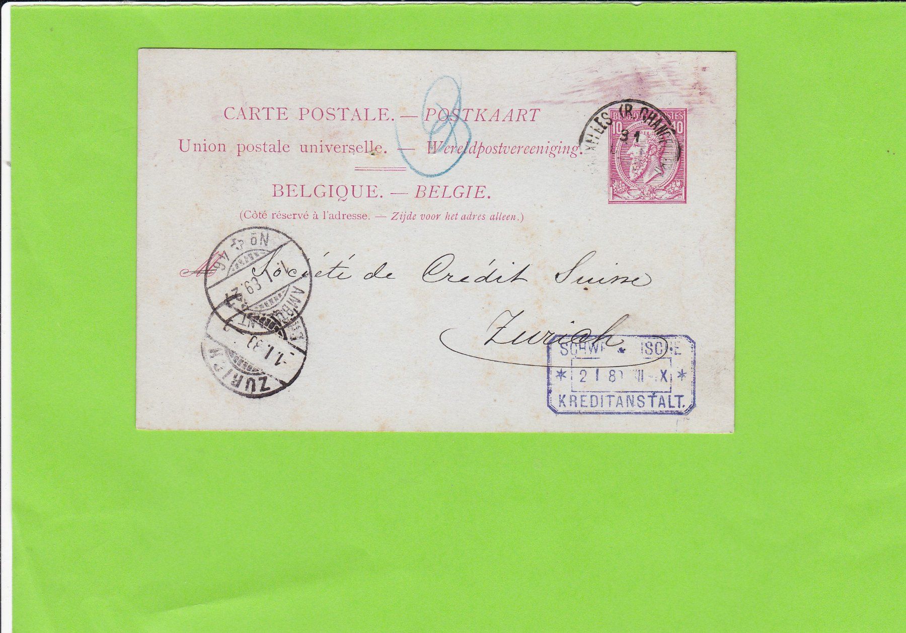 Ansichtskarten: Postkaart-Belgie--1889 – Gebraucht aus St. Peterzell von neckertal