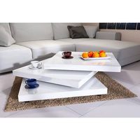 Deuba Design-Couchtisch Weiss Hochglanz  3 drehbare Ebenen