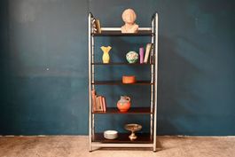 Étagère bibliothèque design années 70 chrome et teck