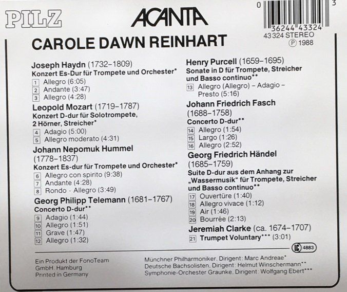 CD: Carole Dawn Reinhart - Trompete – Usato da Grüningen venduto da azulamarillo 1