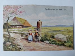 Alte Ansichtskarte "Am Brunnen vor dem Tore..." 1918