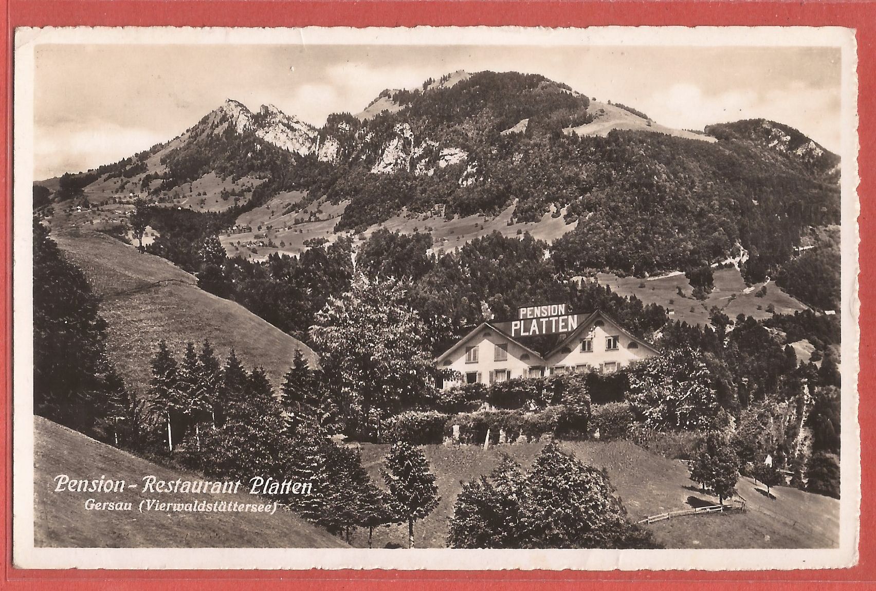 Cartoline postali: Gersau - Pension Restaurant Platten - 1950 gestempelt – Usato da Fislisbach venduto da Porano