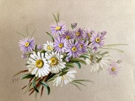 🌟Schön: antikes Aquarell Margeriten Tarasp Scuol 1886 sig🌟
