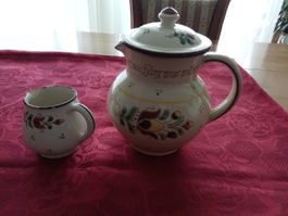 KERAMIK KAFFEKRUG+RAHMKRÜGLEIN A.GERBER LANGNAU