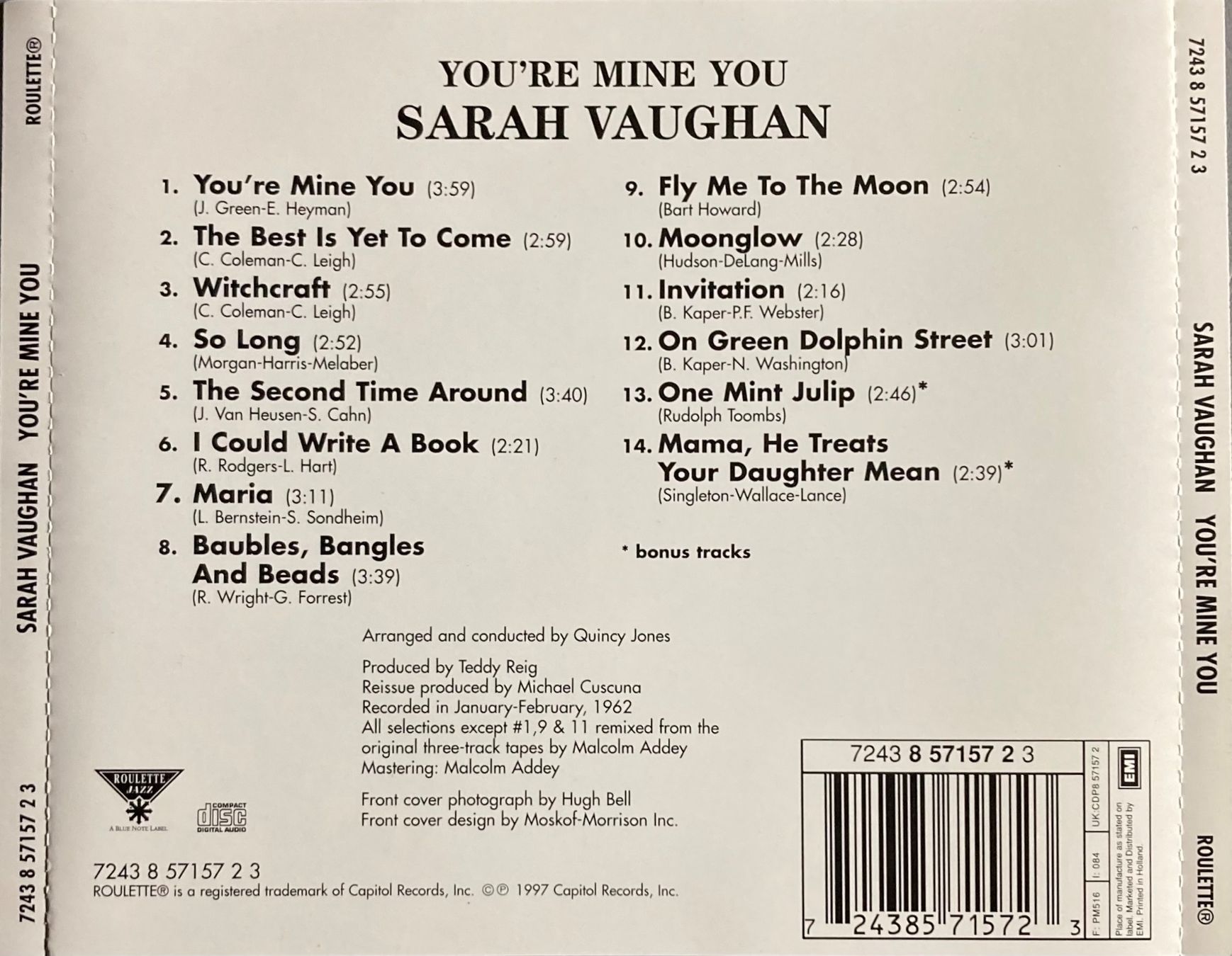 CD: SARAH VAUGHAN - YOU'RE MINE YOU – Usato da Poliez-Pittet venduto da Newtown-Records 1