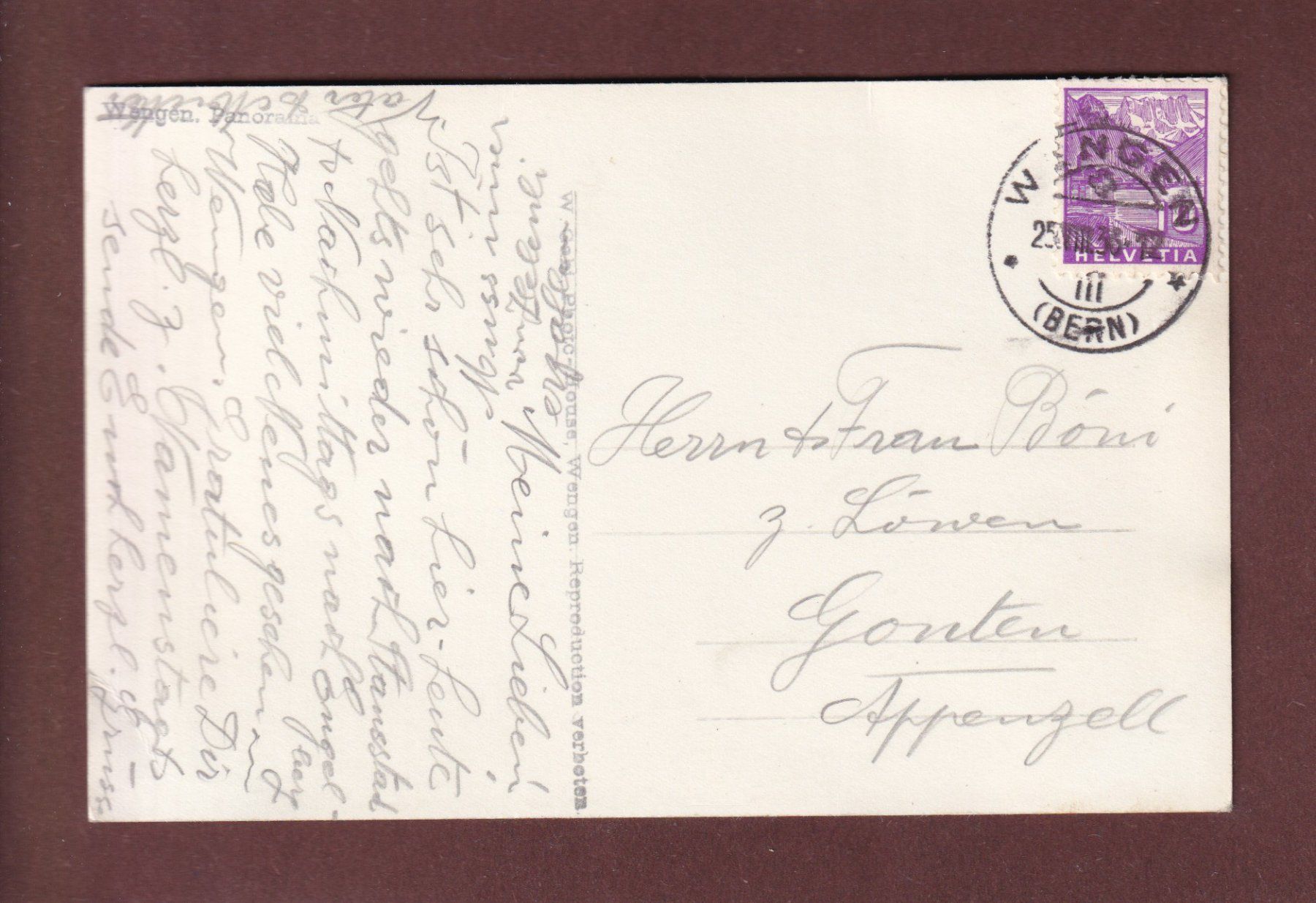 Cartoline postali: WENGEN - Panorama - 1936 – Usato da Pully venduto da nicecards-shop 1