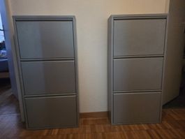 Schuhschrank 2er Set Metall grau mit3 Klappen 