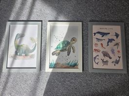 3er Set Kinderzimmerbilder mit Rahmen, Top Zustand!