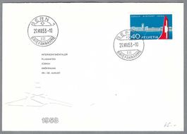 1953, 313 EINW. FLUGHAFEN ZÜRICH, ILLUSTR. FDC ET-0 BERN