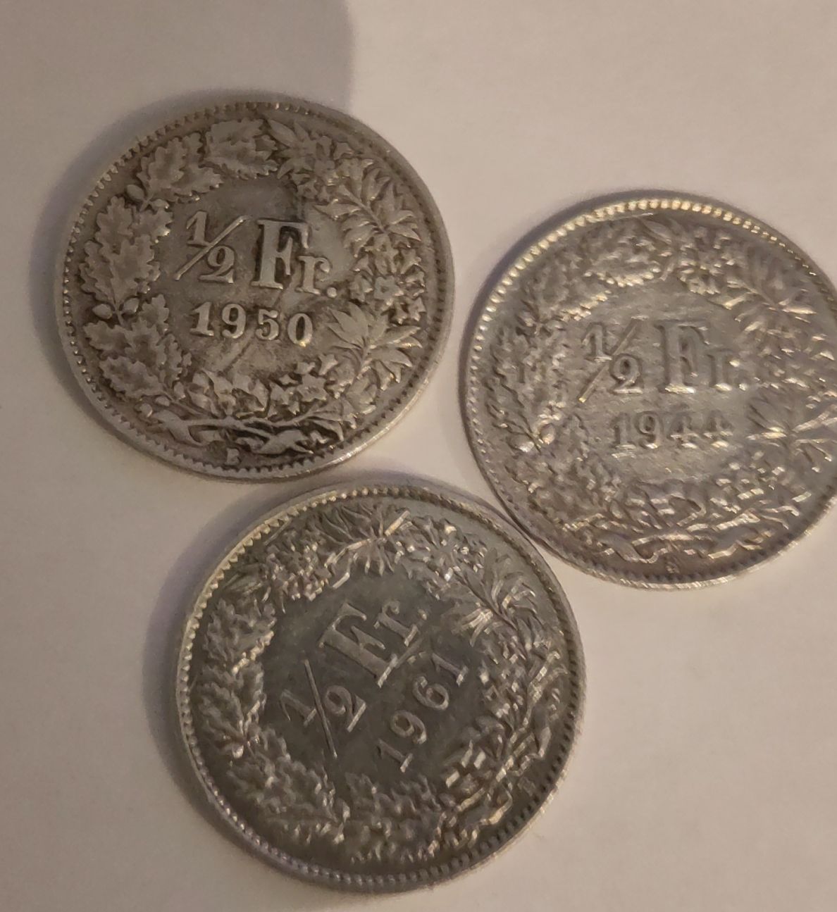 Alle Münzen: 3x 1/2 Franken 1950, 1944, 1961 – Gebraucht aus Höri von Samsa9