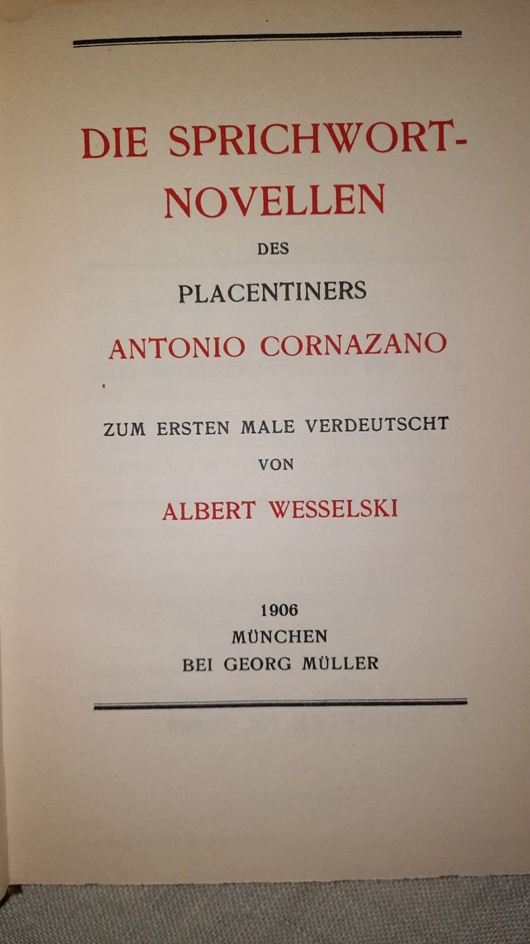 Bücher: DIE SPRICHWORT-NOVELLEN  DES PLACENTINERS ANTONIO  CORNAZANO – Gebraucht aus zürich von gabab 3