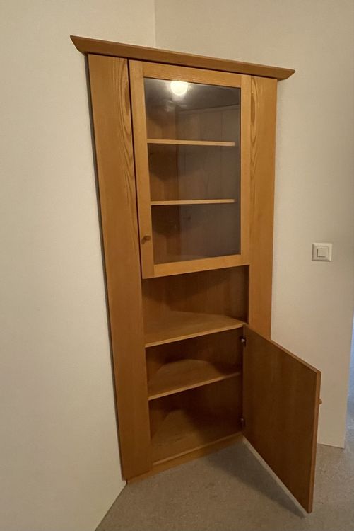 BELLEZE 3-seitige Glasvitrine Mit Beleuchtung – Eckregal Aus Holz, 5 Verstellbare Regale, 178,4 Cm Hoch – Für Wohnzimmer, Schlafzimmer