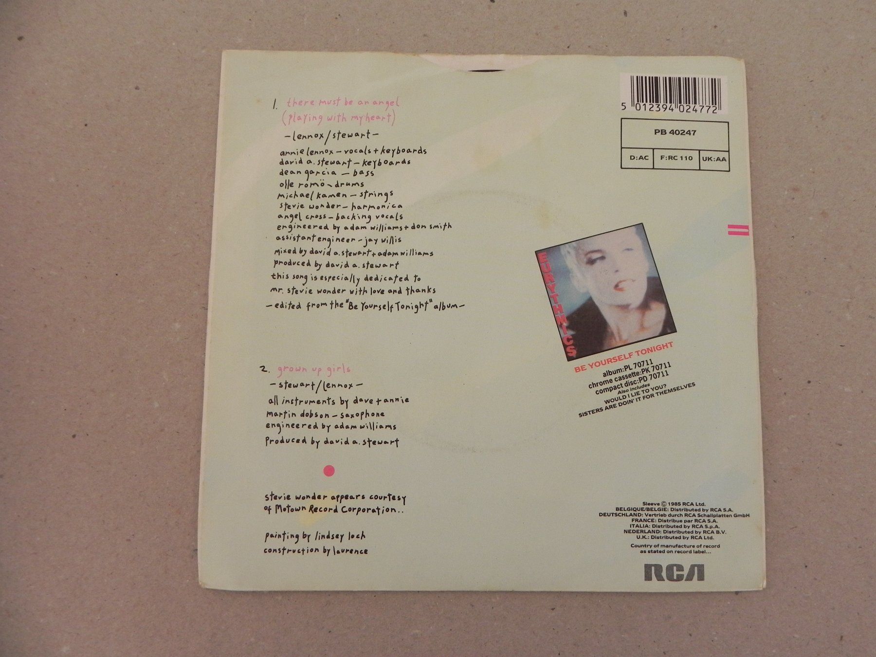 Dischi in vinile: Single brit. Pop Duo Eurythmics 1985 There must be an Angel – Usato da Siebnen venduto da krimsie 1