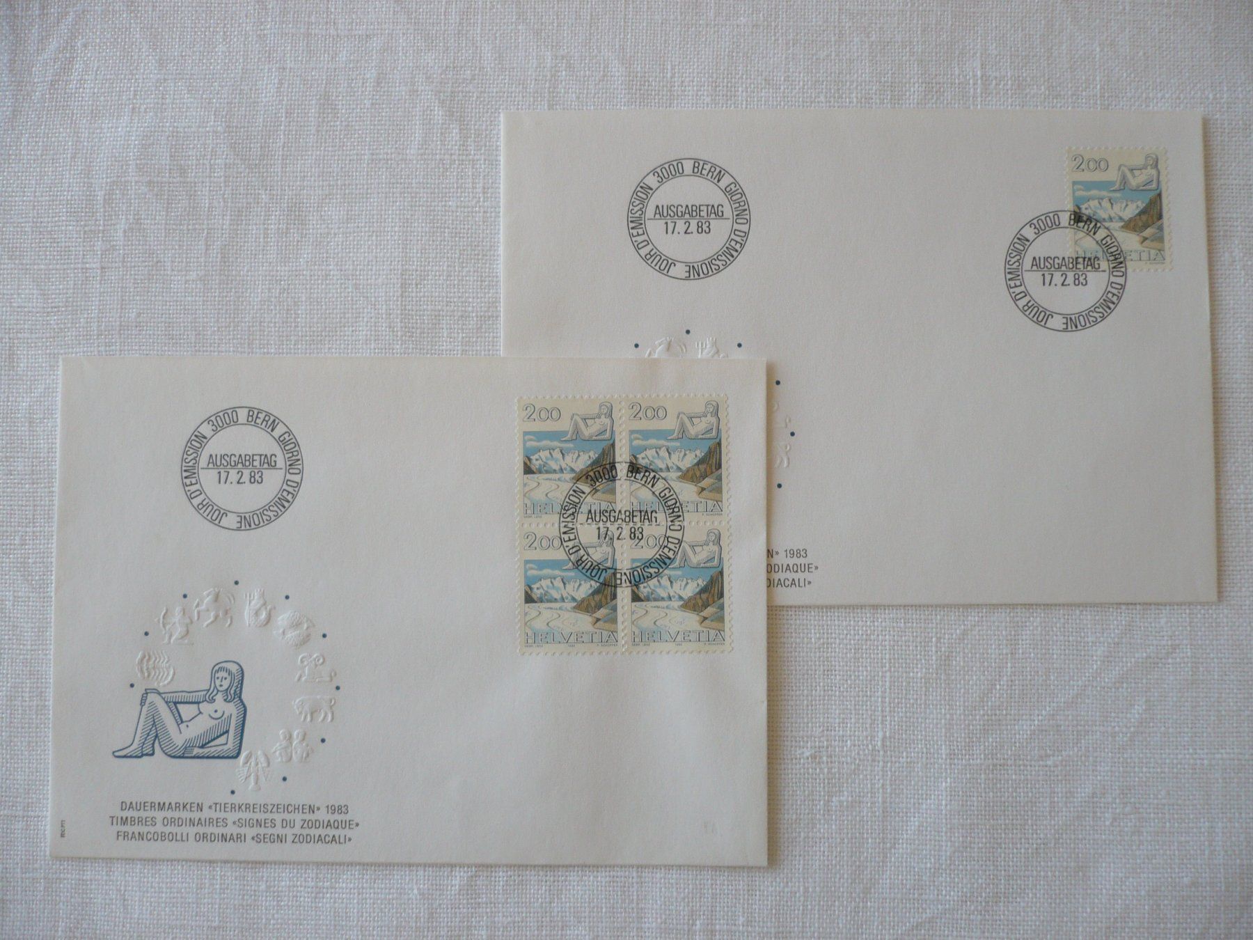 Alle Briefmarken: 1983 2 FDC Aletschgletscher Einzelm. & 4er-Block SBK 688 – Gebraucht aus Zürich von saltandpepper008