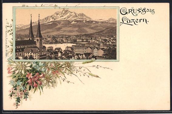 Ansichtskarten: Lithographie Luzern, Teilansicht – Gebraucht aus Berlin von bartko-reher