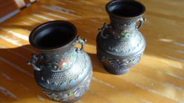 2 Vases en bronze émail Cloisonné