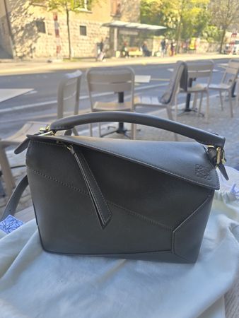 LOEWE Mini Puzzle Bag Khaki Grey Dark Taupe Grained Calfskin
